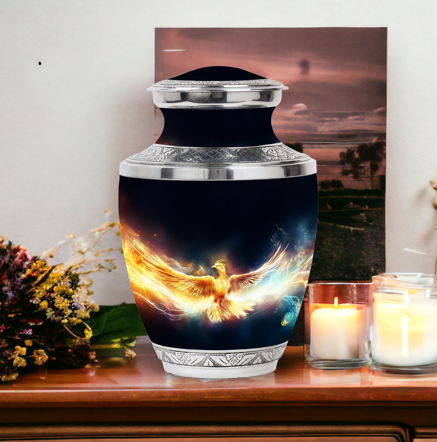 Yellow Phoenix Unique Urn for Human Ashes.