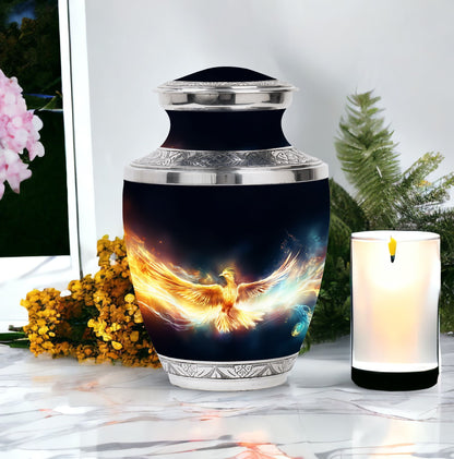 Yellow Phoenix Unique Urn for Human Ashes.