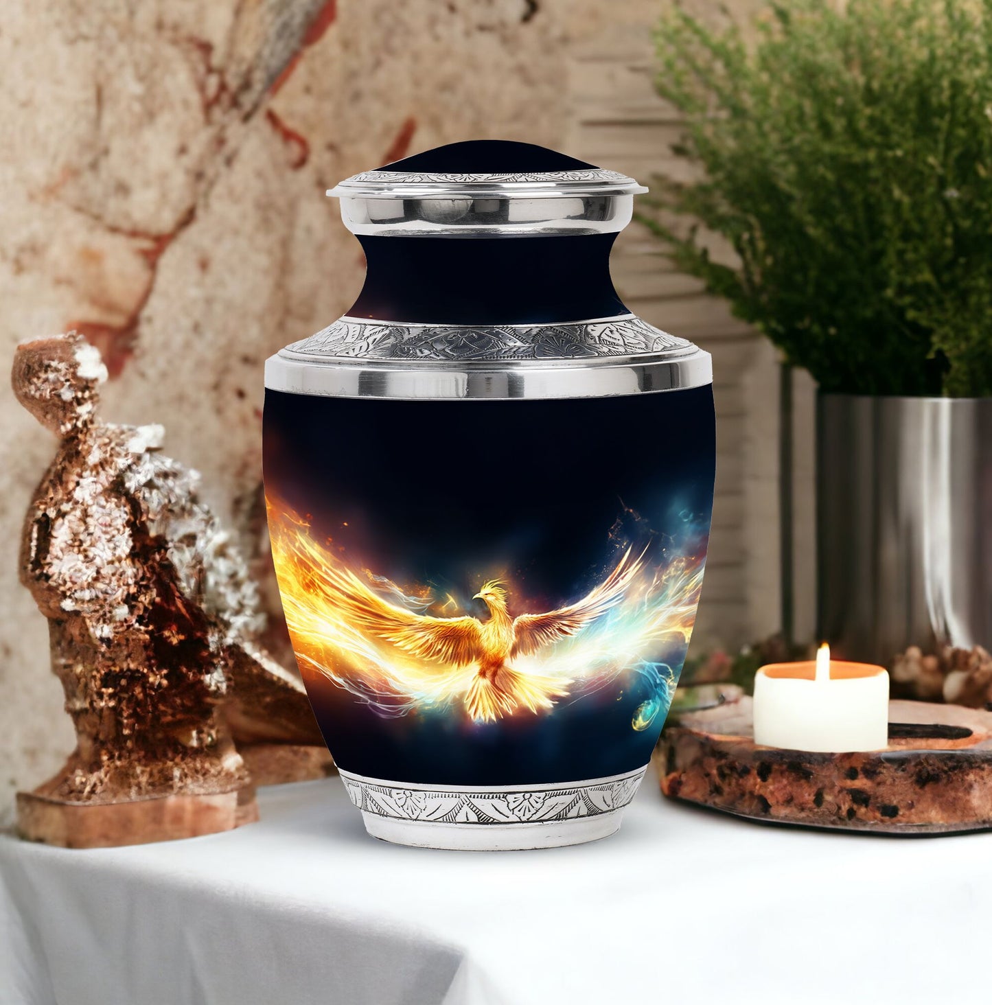 Yellow Phoenix Unique Urn for Human Ashes.