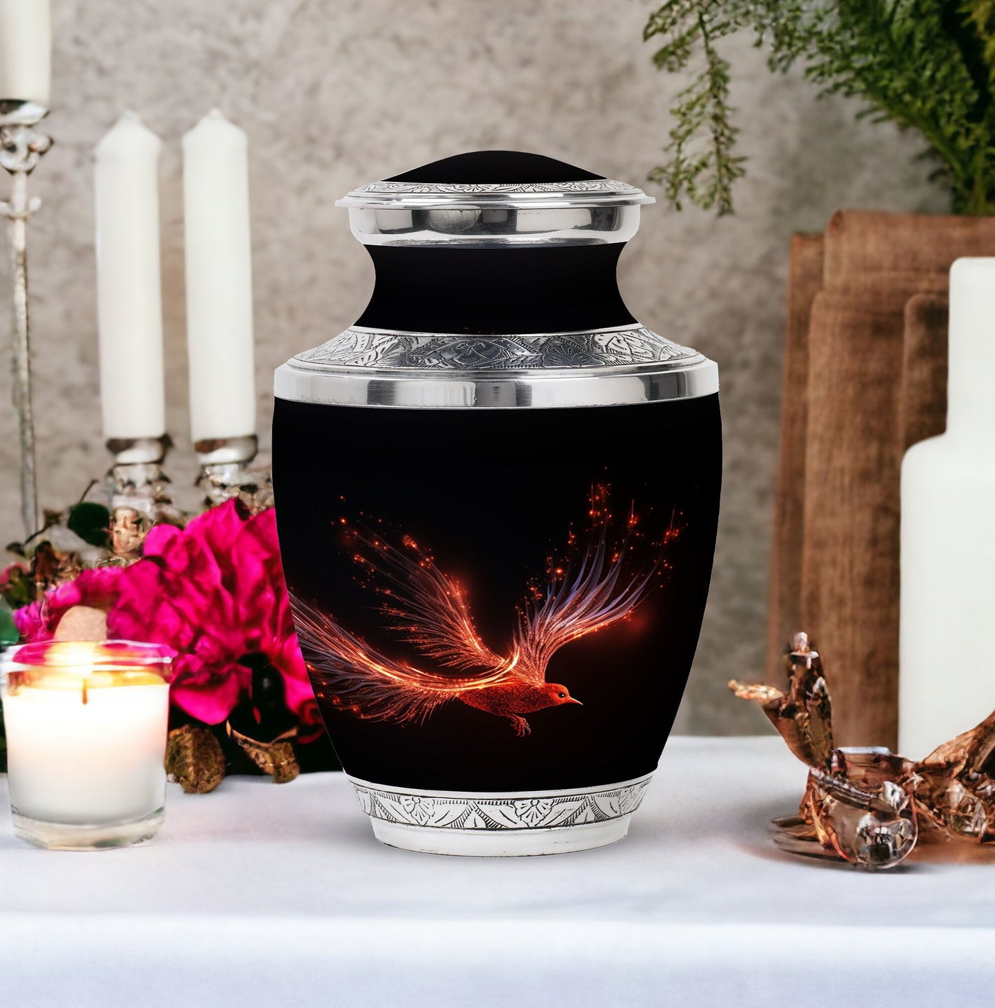 Red Sparrow Classic Urn , Large cremation container.
