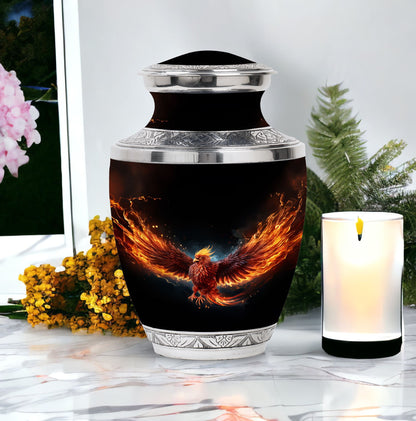 Classic Red Phoenix Urn, large 3-inch aluminium memorial urn