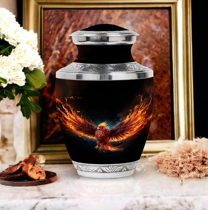 Classic Red Phoenix Urn, large 3-inch aluminium memorial urn