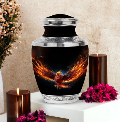 Classic Red Phoenix Urn, large 3-inch aluminium memorial urn