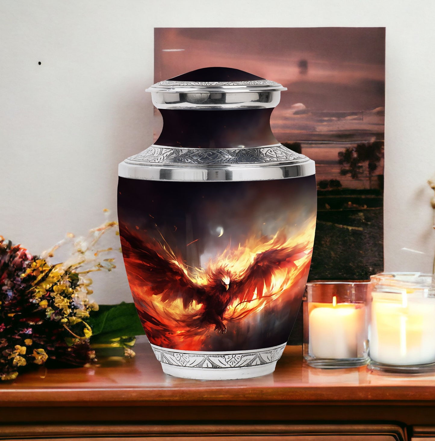 3-inch Red Phoenix Classic Cremation Urn for Ashes.