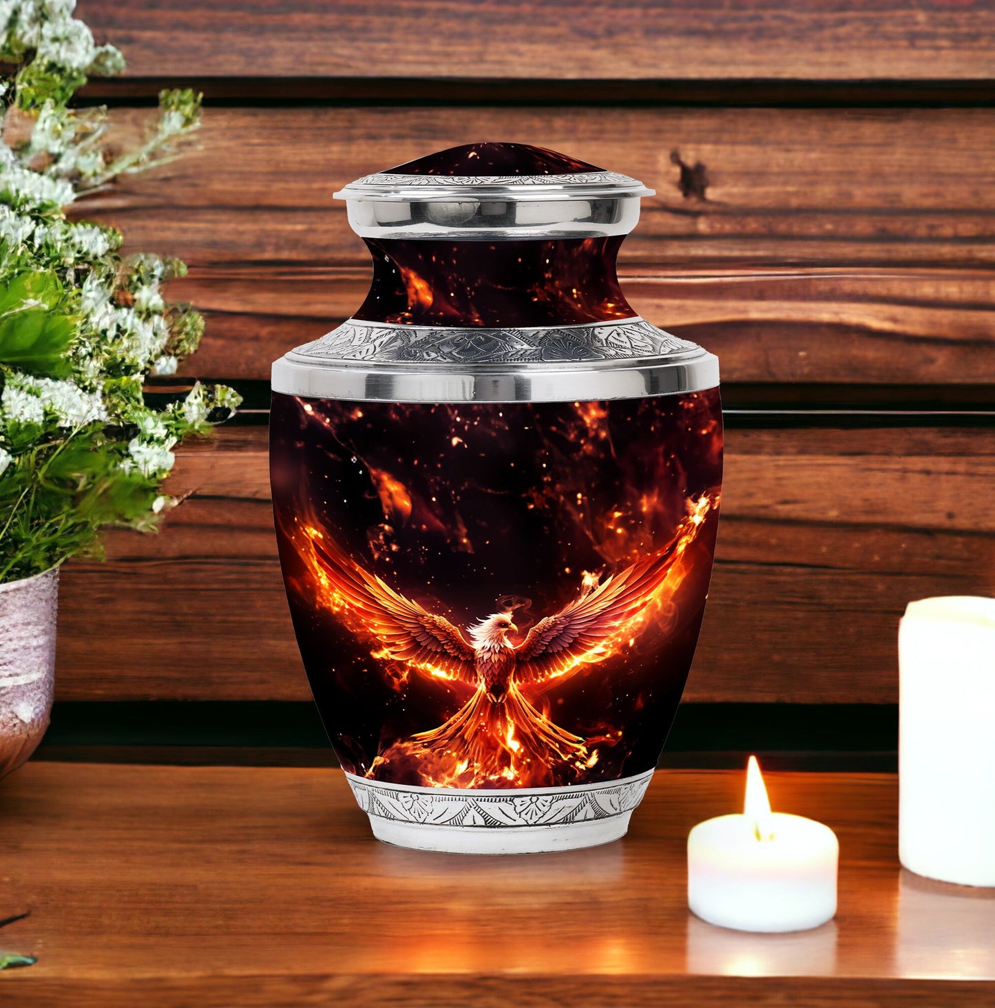 White Phoenix Memorial Urn, Classic Large Urn for Mom.