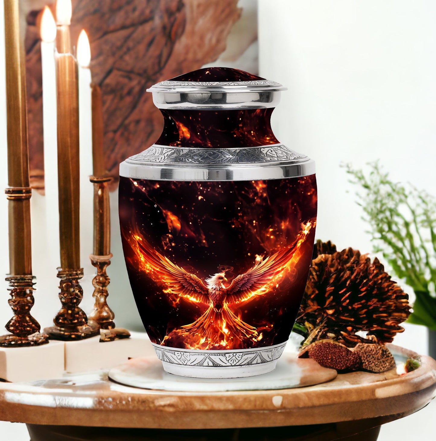 White Phoenix Memorial Urn, Classic Large Urn for Mom.