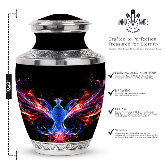 Vivid and colorful phoenix design cremation urn