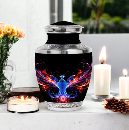 Vivid and colorful phoenix design cremation urn