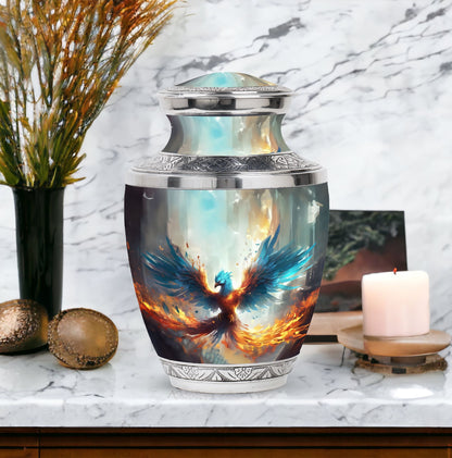 Classic Blue Phoenix Cremation Urn for adults.
