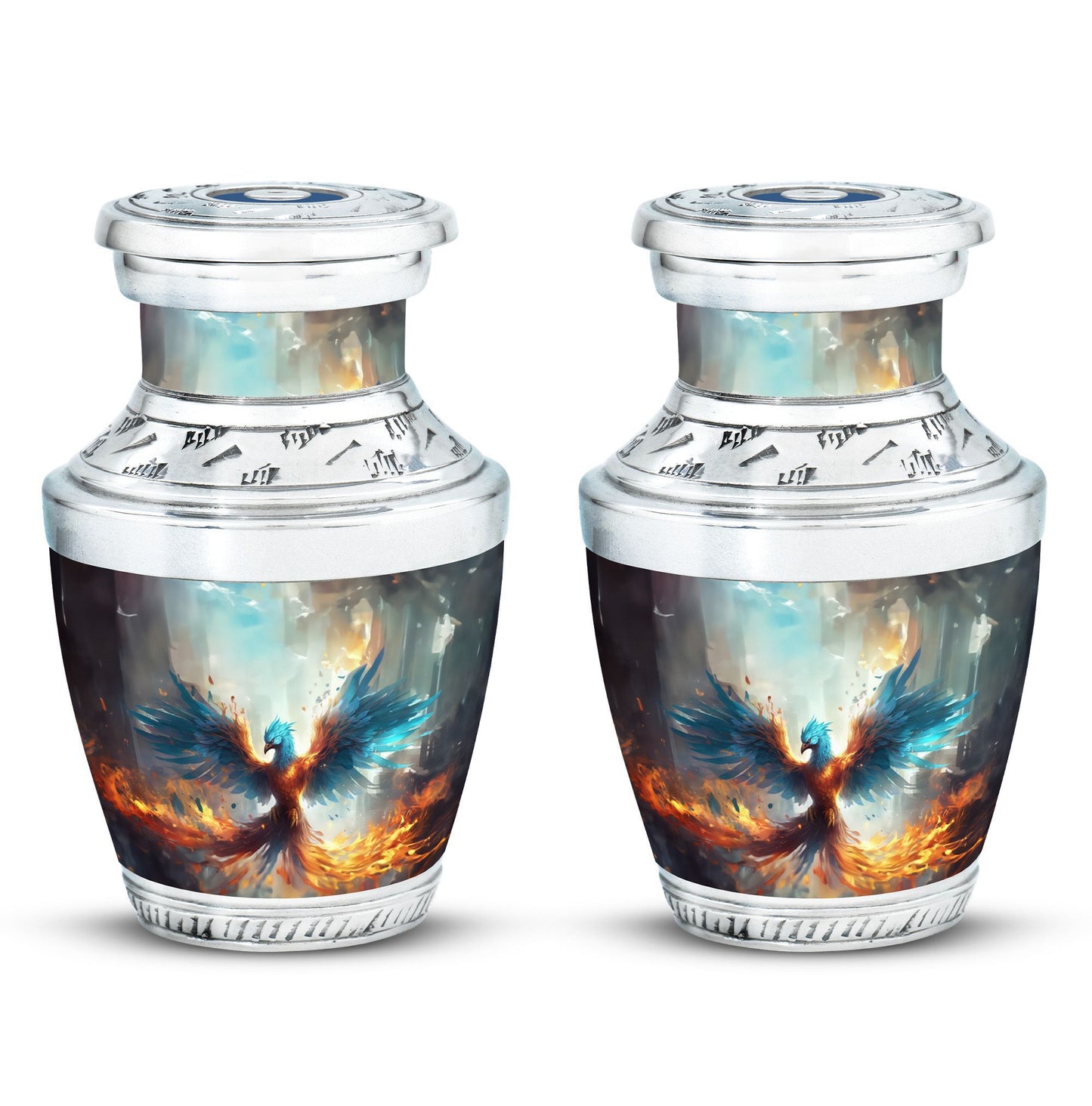Classic Blue Phoenix Cremation Urn for adults.