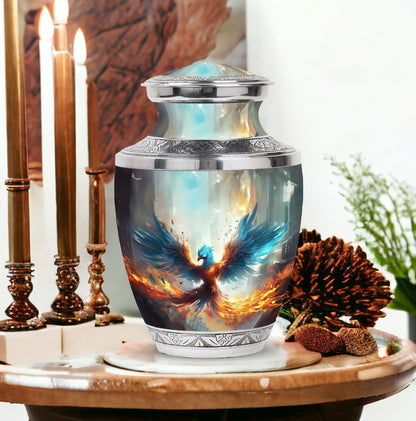 Classic Blue Phoenix Cremation Urn for adults.