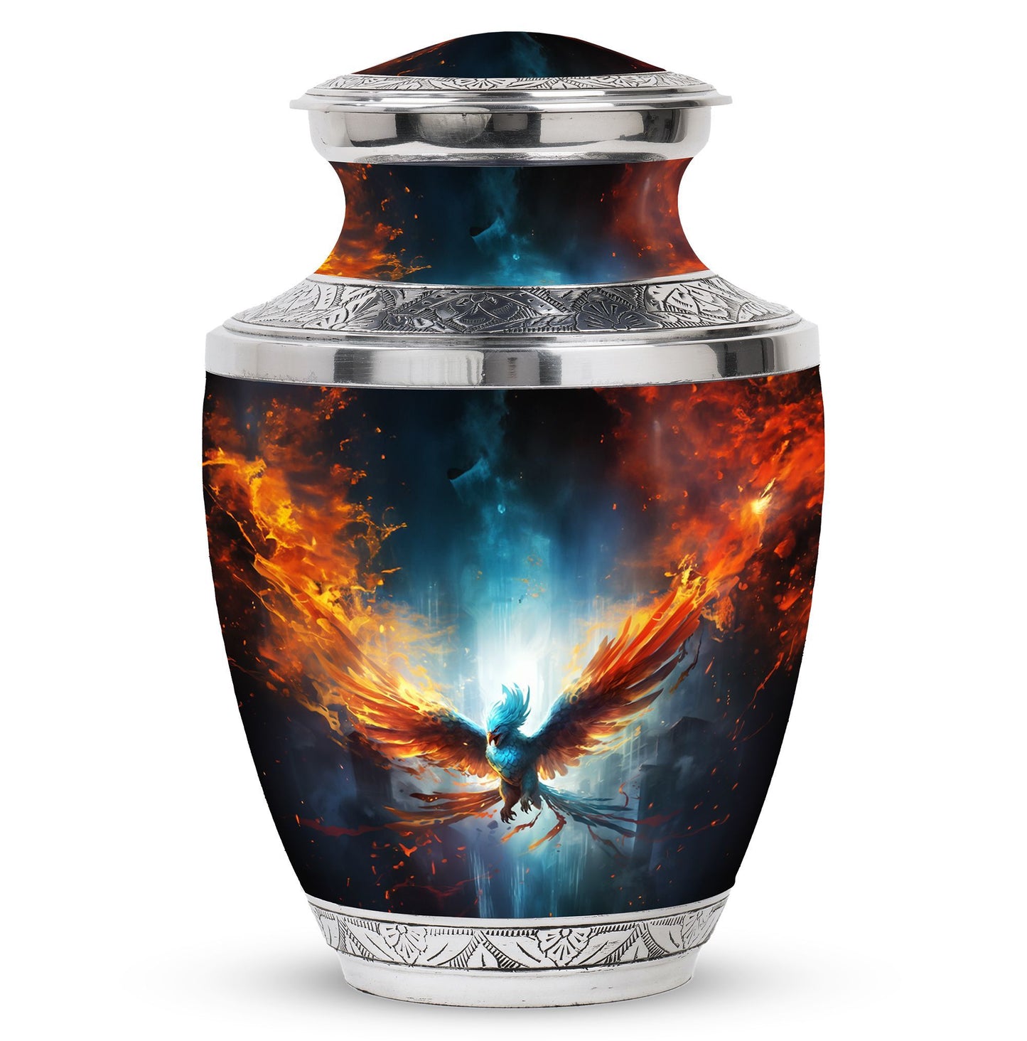 Blue Phoenix Cremation Urn, 3-inch classic urn.