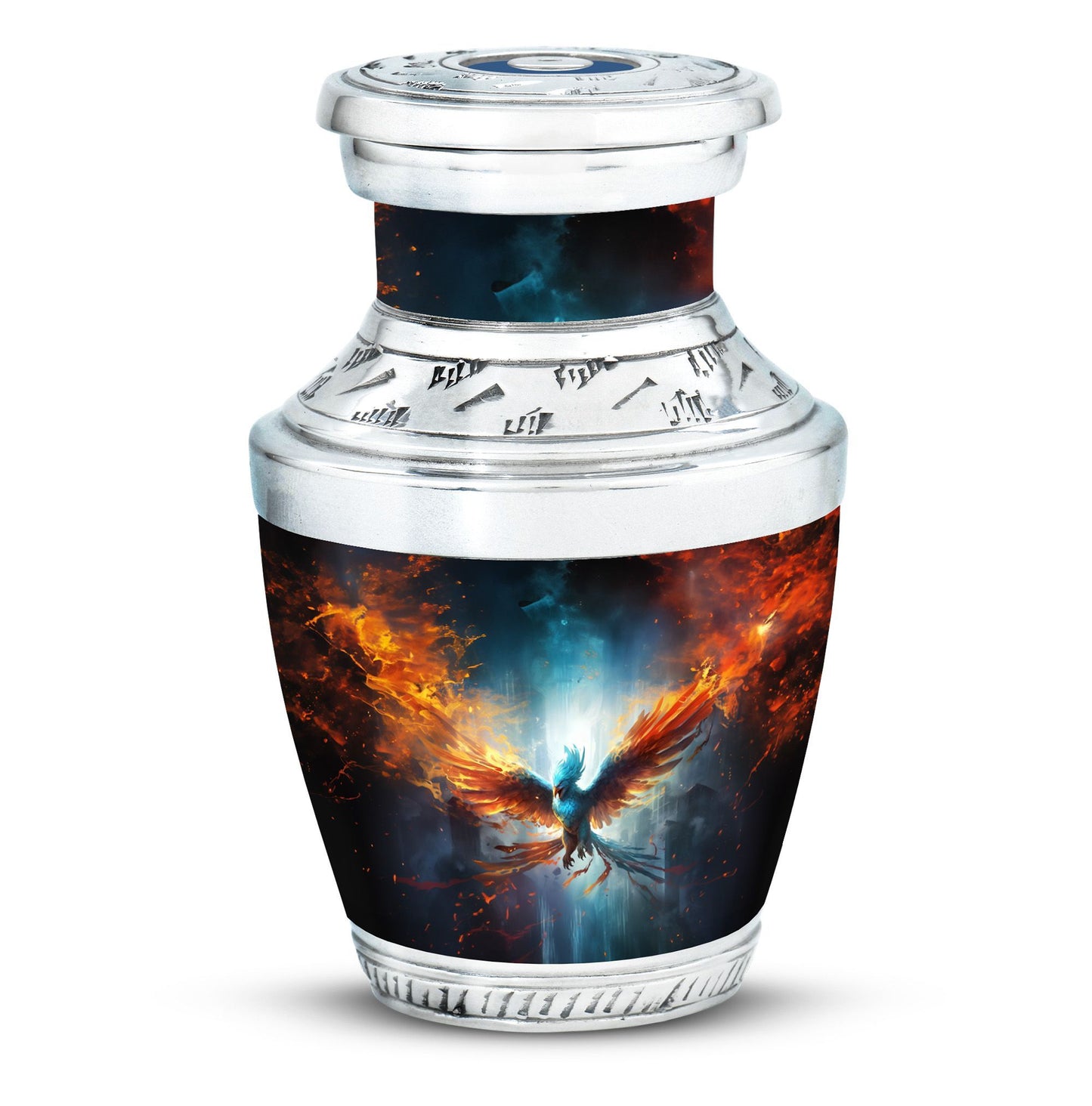 Blue Phoenix Cremation Urn, 3-inch classic urn.