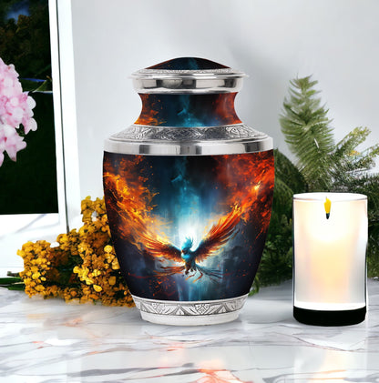 Blue Phoenix Cremation Urn, 3-inch classic urn.
