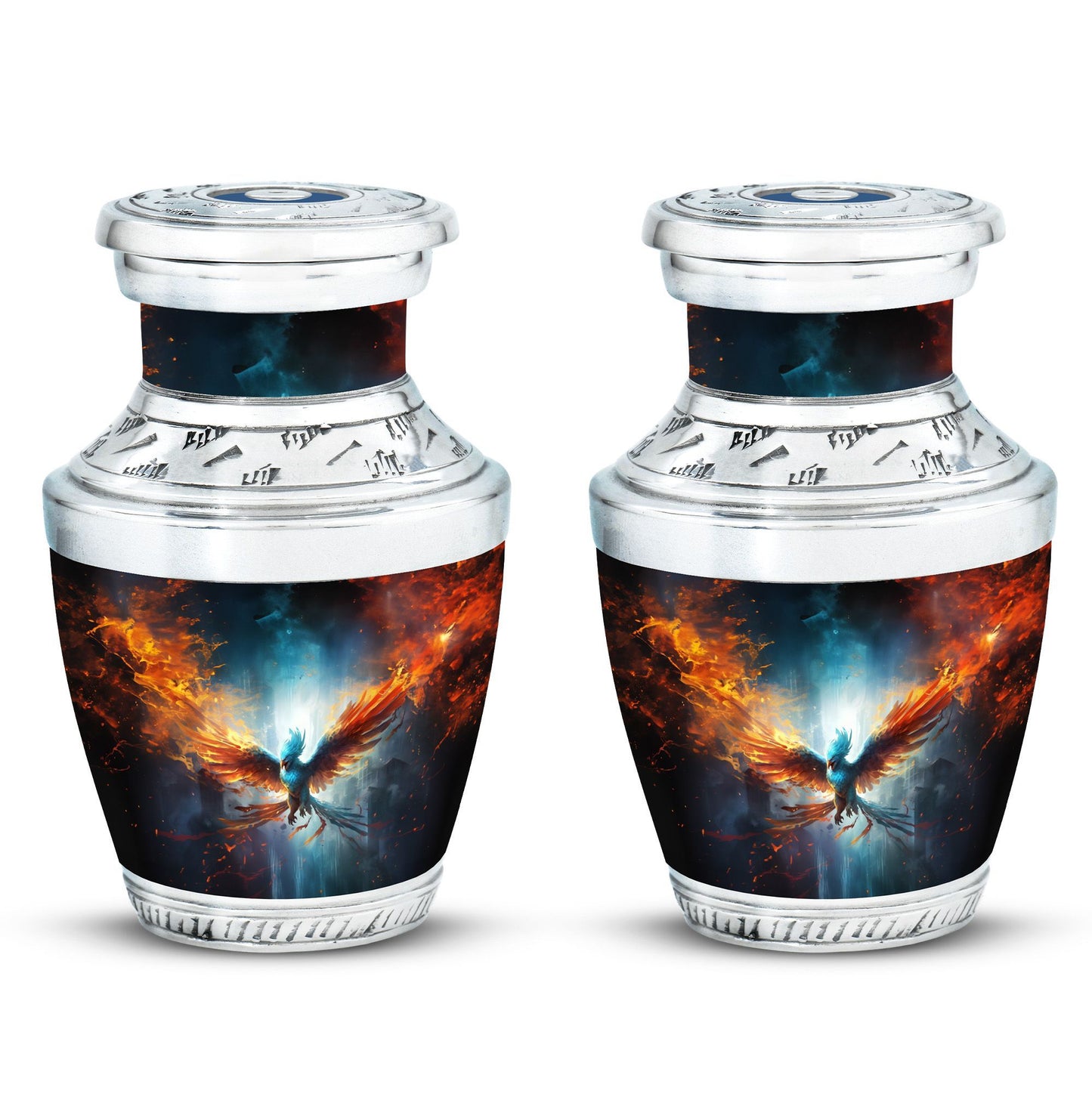 Blue Phoenix Cremation Urn, 3-inch classic urn.