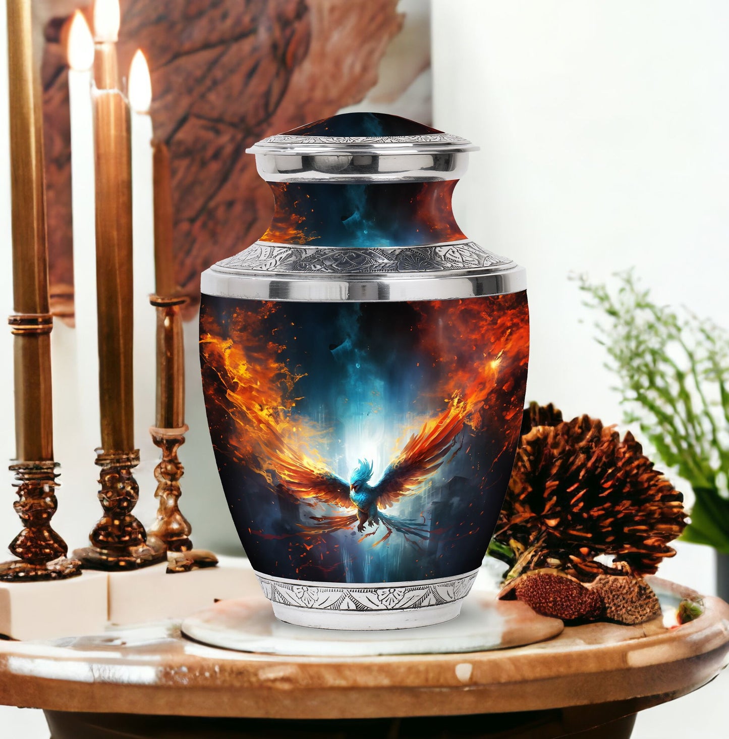 Blue Phoenix Cremation Urn, 3-inch classic urn.