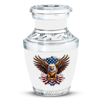classic urn for ashes with eagle and American flag design.