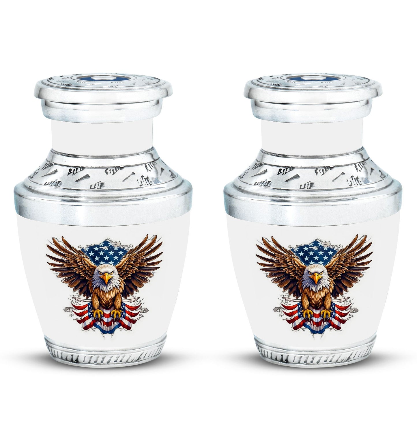 classic urn for ashes with eagle and American flag design.