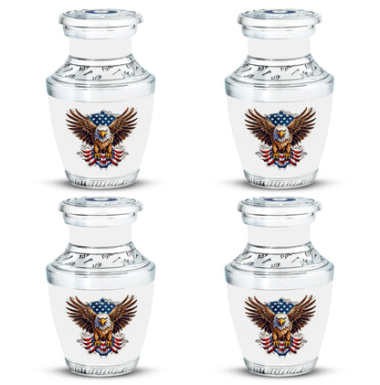 classic urn for ashes with eagle and American flag design.
