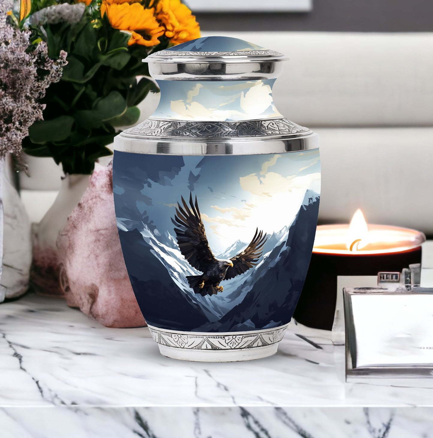 Large 3-inch Classic Flying Eagle Urn for Human Ashes.