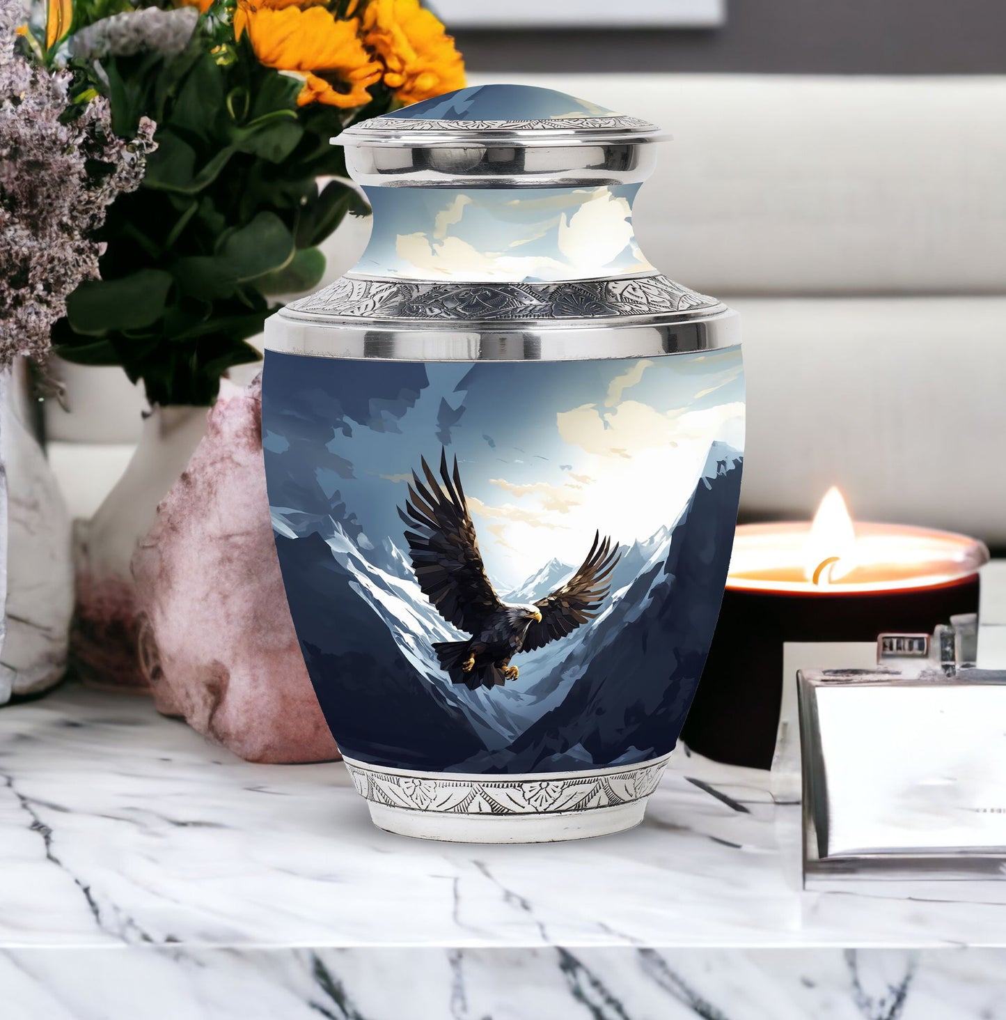 Large 3-inch Classic Flying Eagle Urn for Human Ashes.