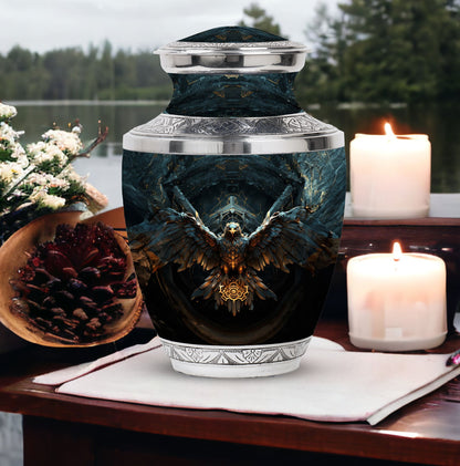Large classic urn with an eagle design for human ashes.