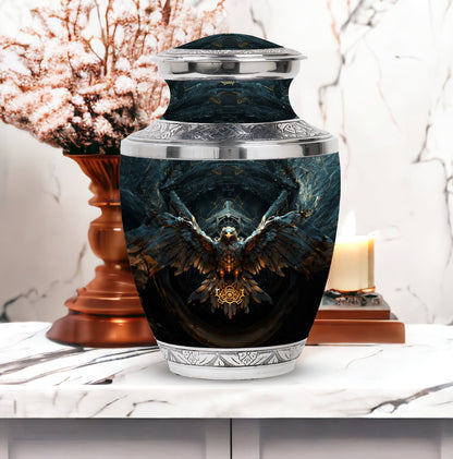 Large classic urn with an eagle design for human ashes.