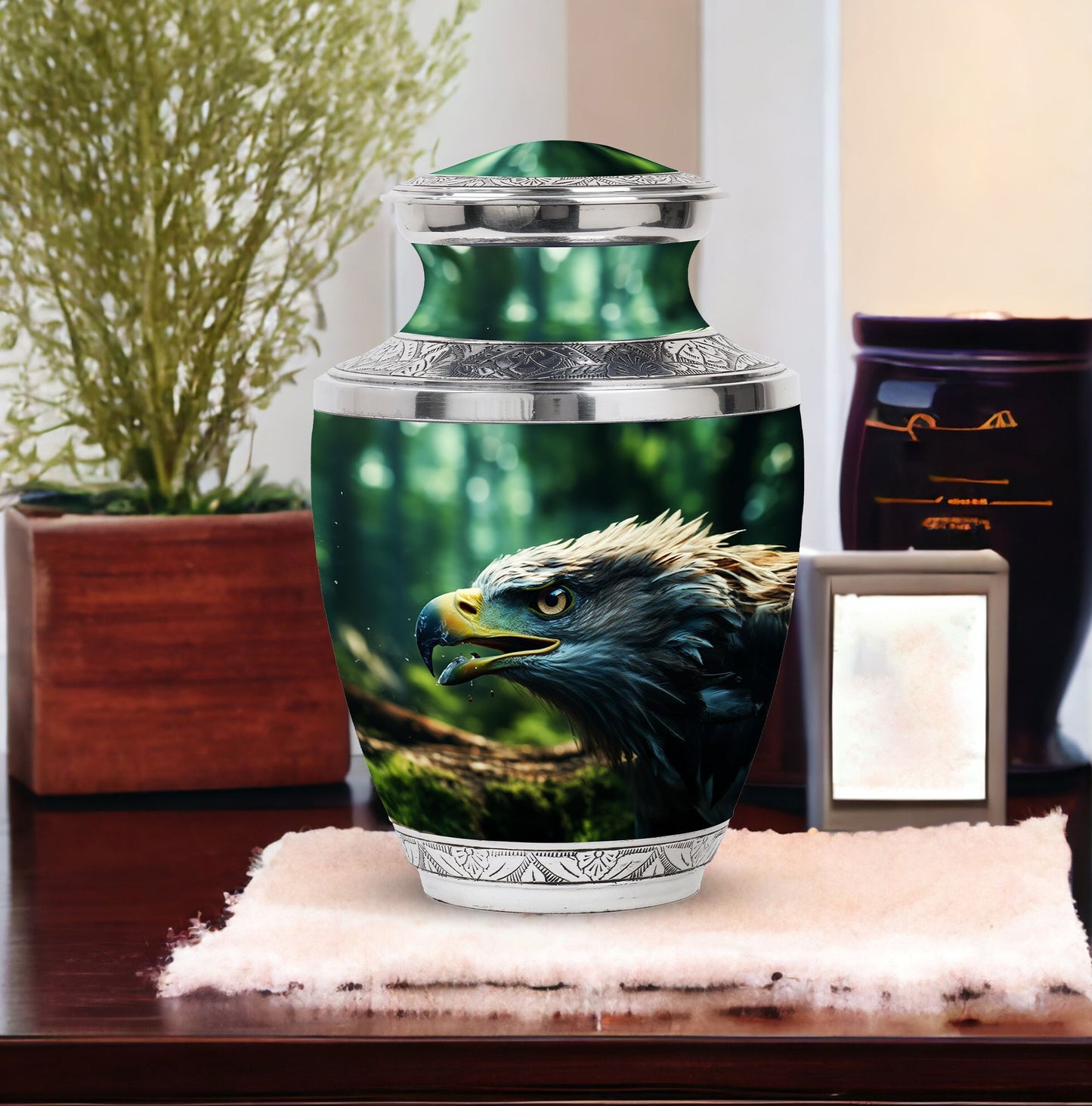 3-Inch Eagle Memorial Urn, Custom Aluminium Large Urn.