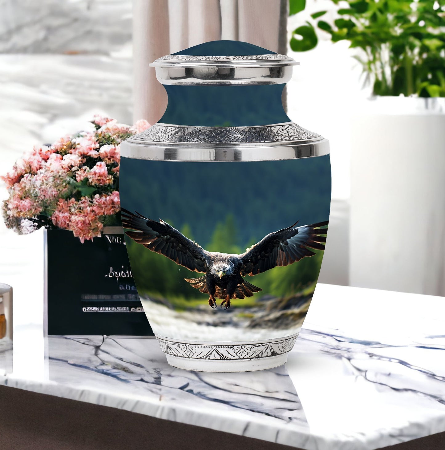 Classic Eagle Cremation Urn for ashes, 3-inch, Aluminum.