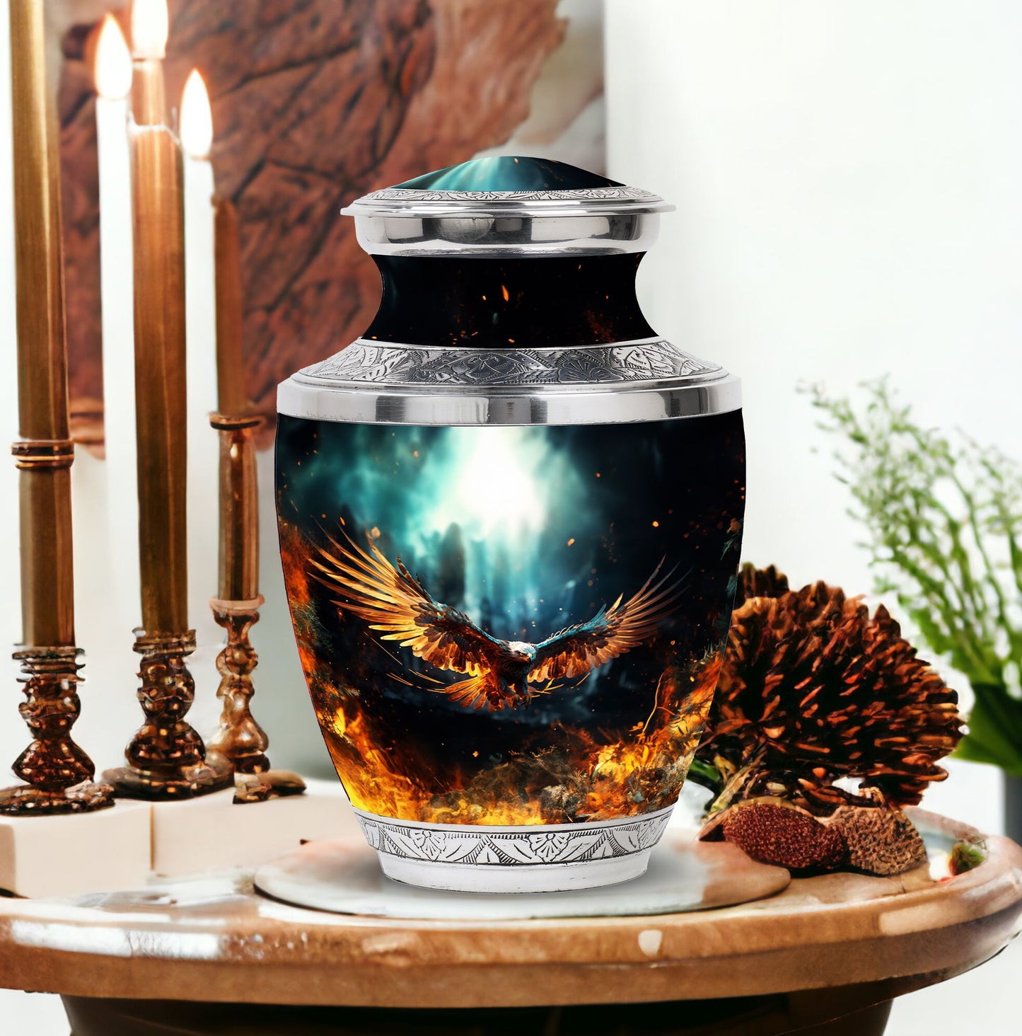 Large classic design aluminium Eagle Urn for human ashes