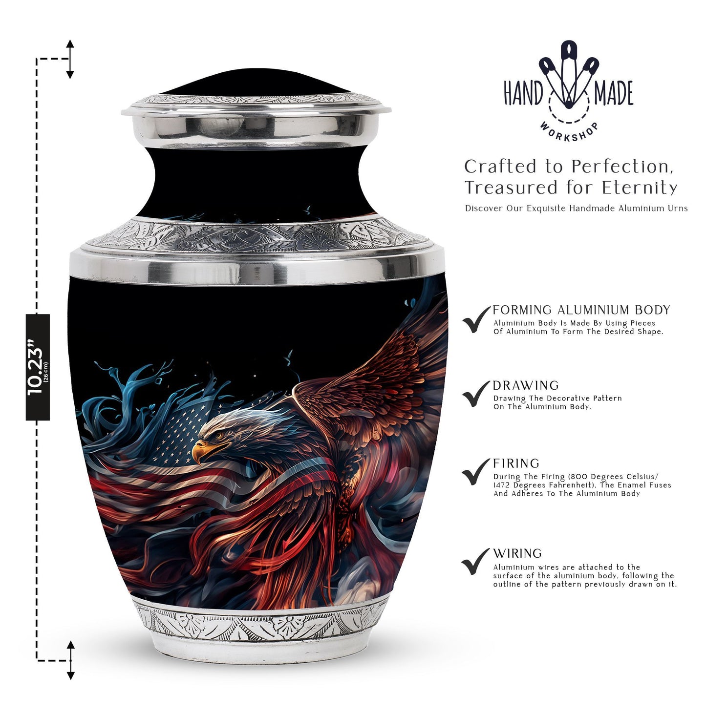 Classic 3-inch eagle urn in aluminium, ideal for ashes