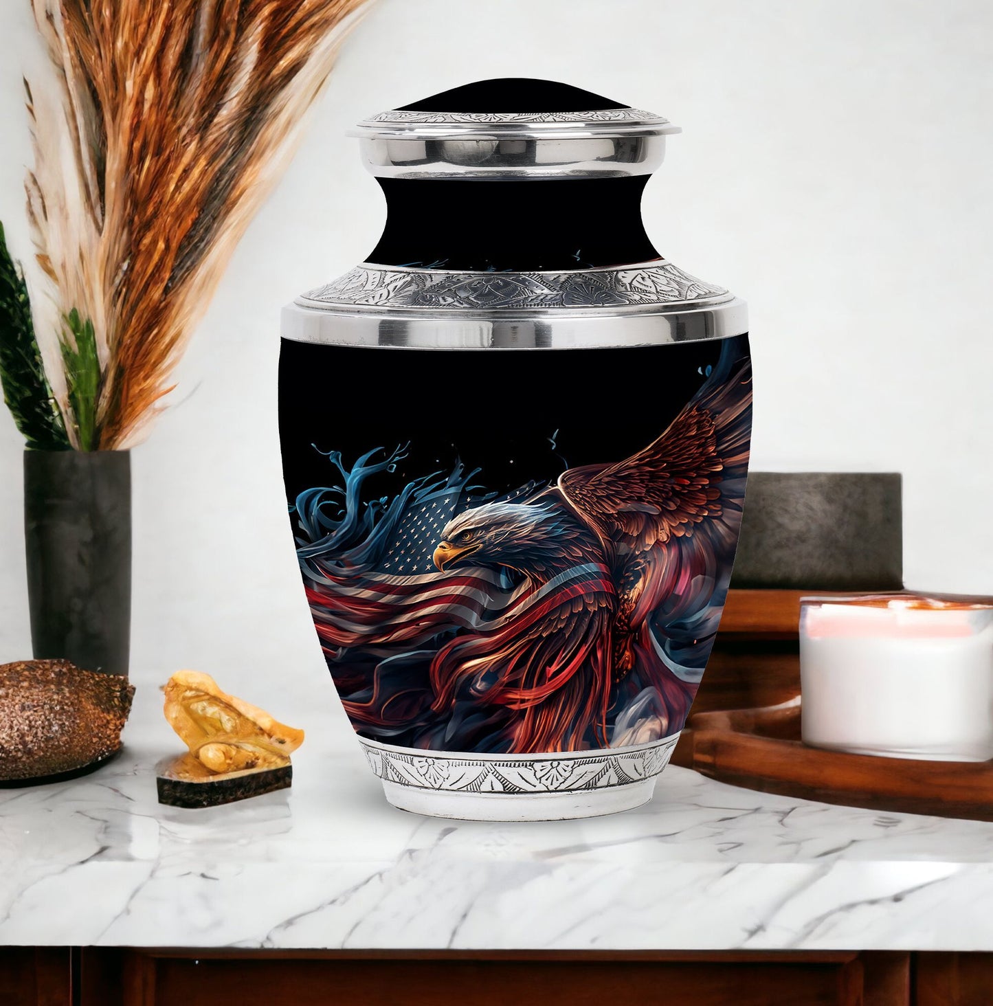 Classic 3-inch eagle urn in aluminium, ideal for ashes
