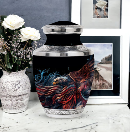Classic 3-inch eagle urn in aluminium, ideal for ashes