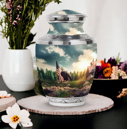 Classic 10-inch Eagle Cremation Urn made of Aluminium.