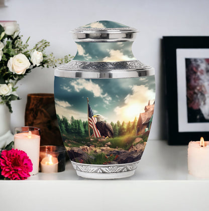Classic 10-inch Eagle Cremation Urn made of Aluminium.