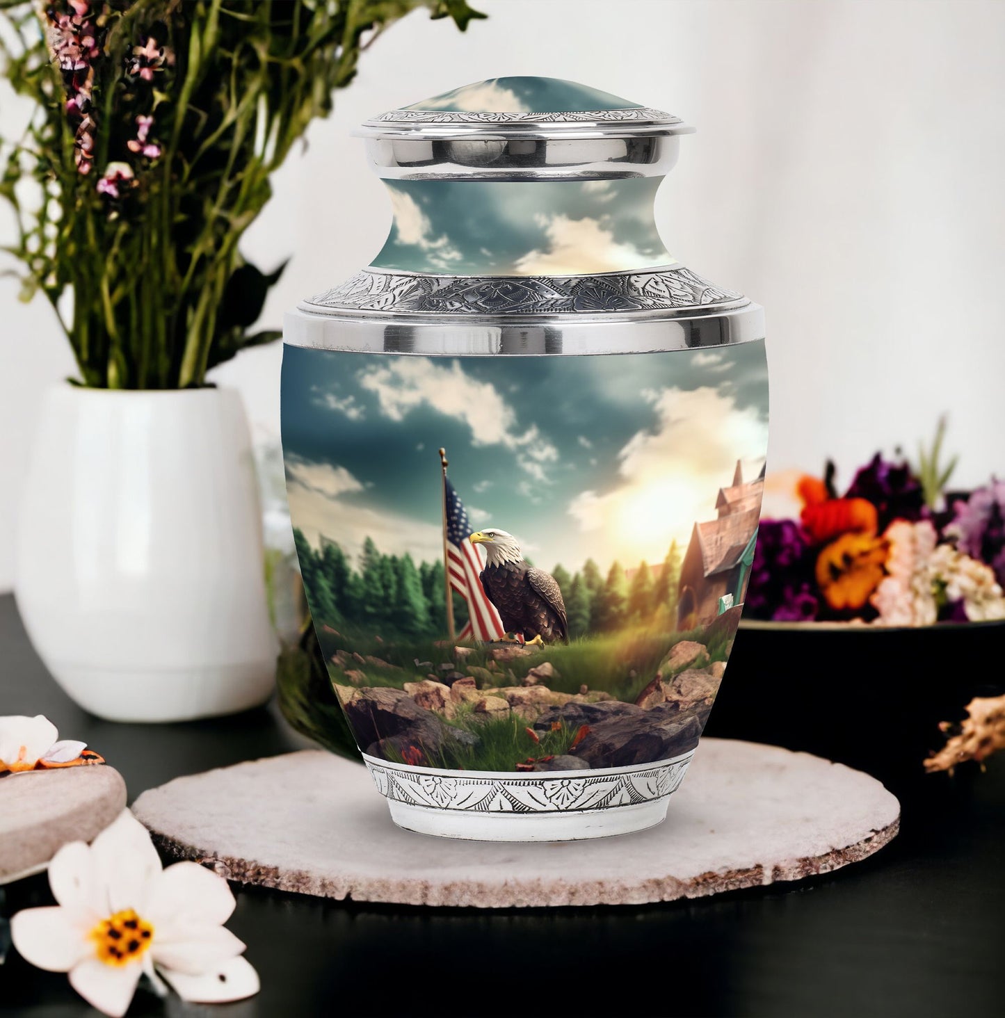 Classic 10-inch Eagle Cremation Urn made of Aluminium.