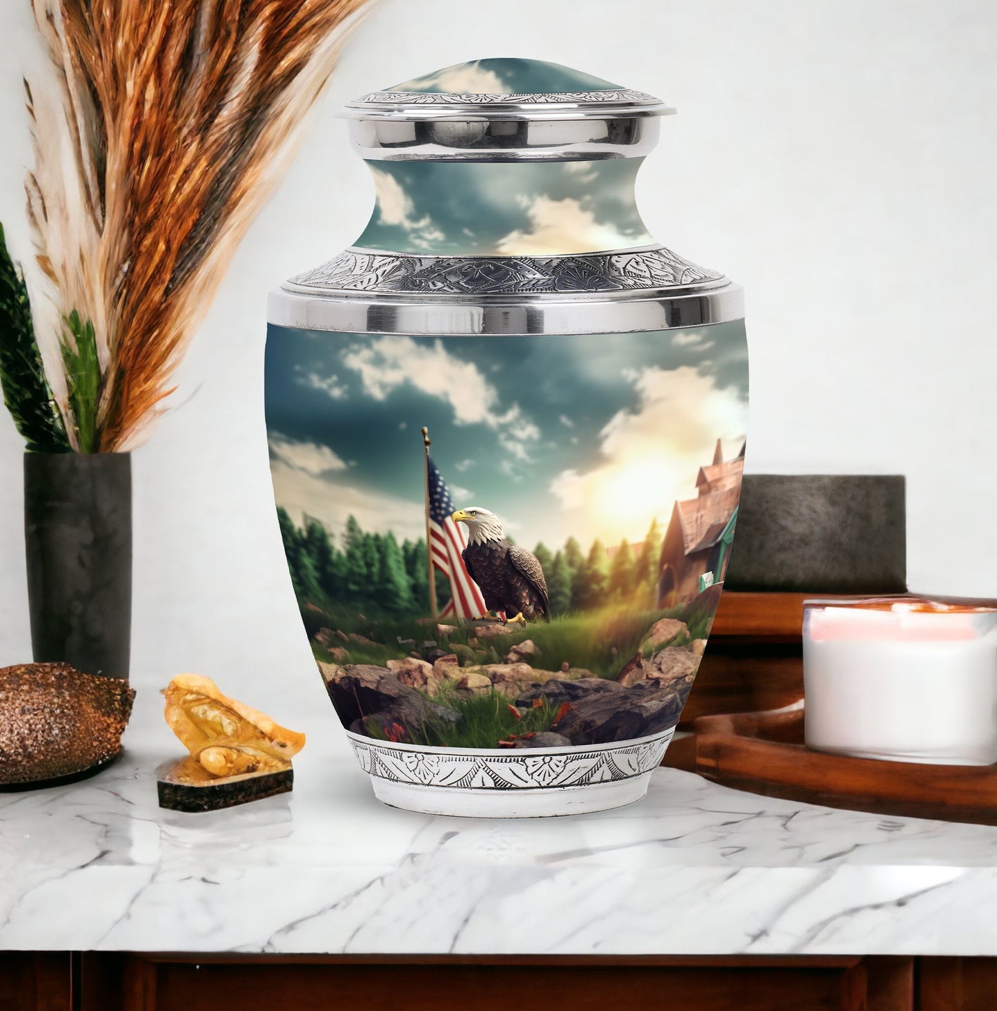 Classic 10-inch Eagle Cremation Urn made of Aluminium.