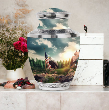 Classic 10-inch Eagle Cremation Urn made of Aluminium.
