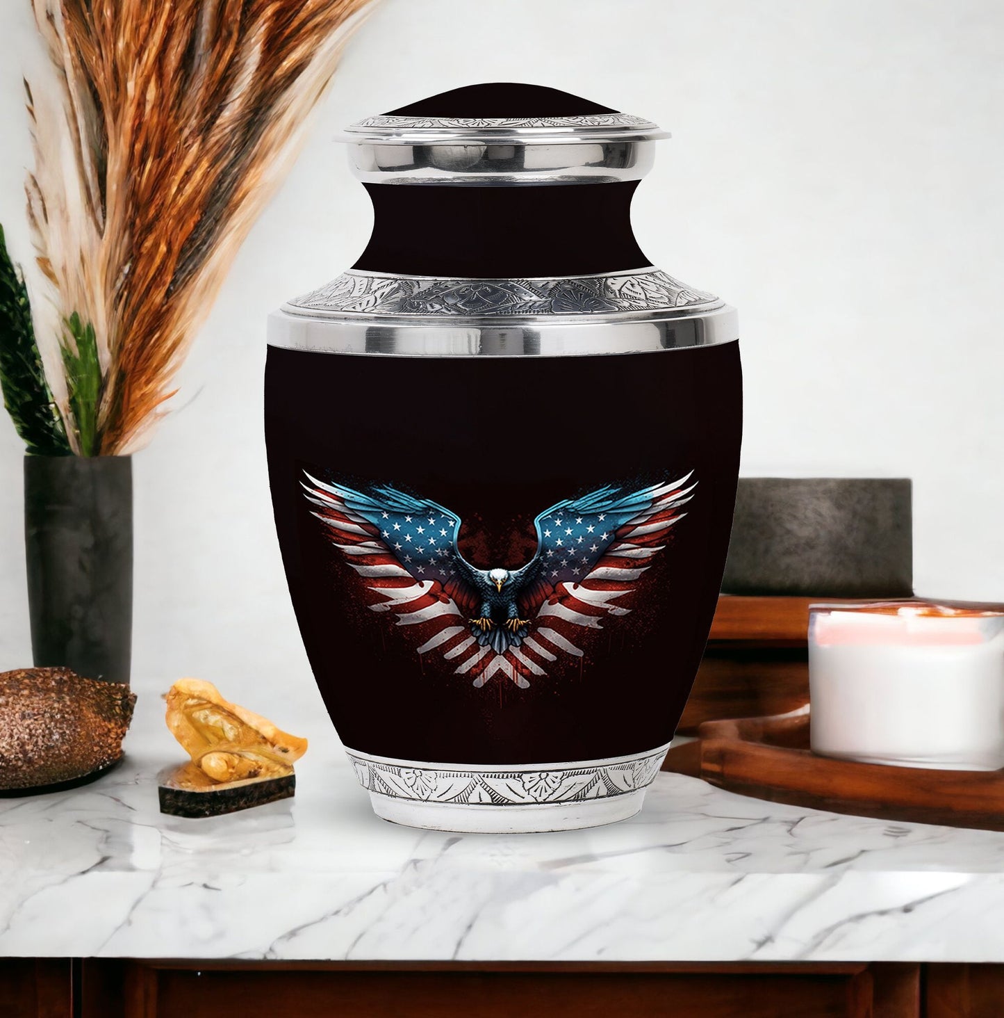 Classic 3-inch eagle urn for human ashes.