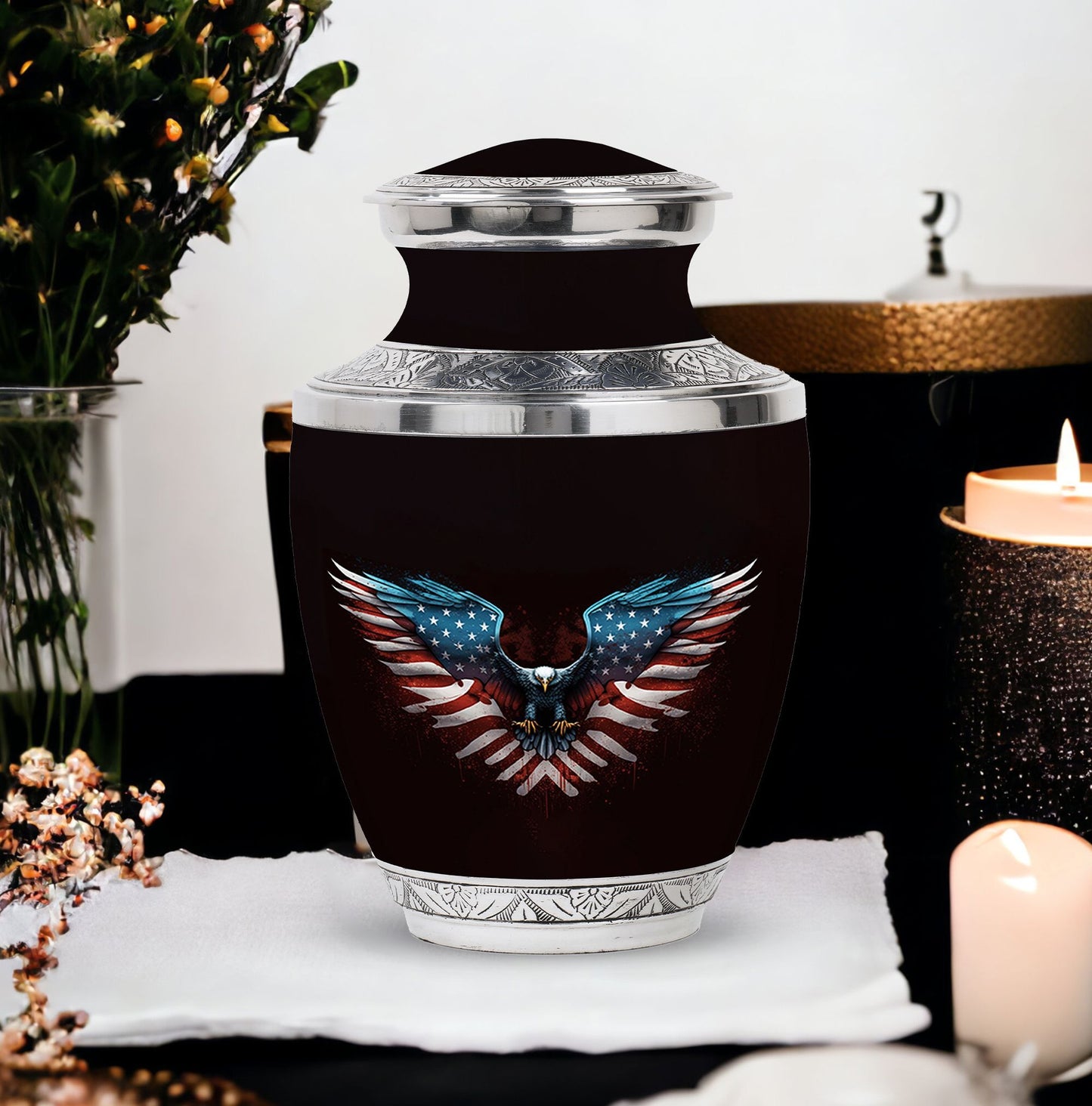 Classic 3-inch eagle urn for human ashes.