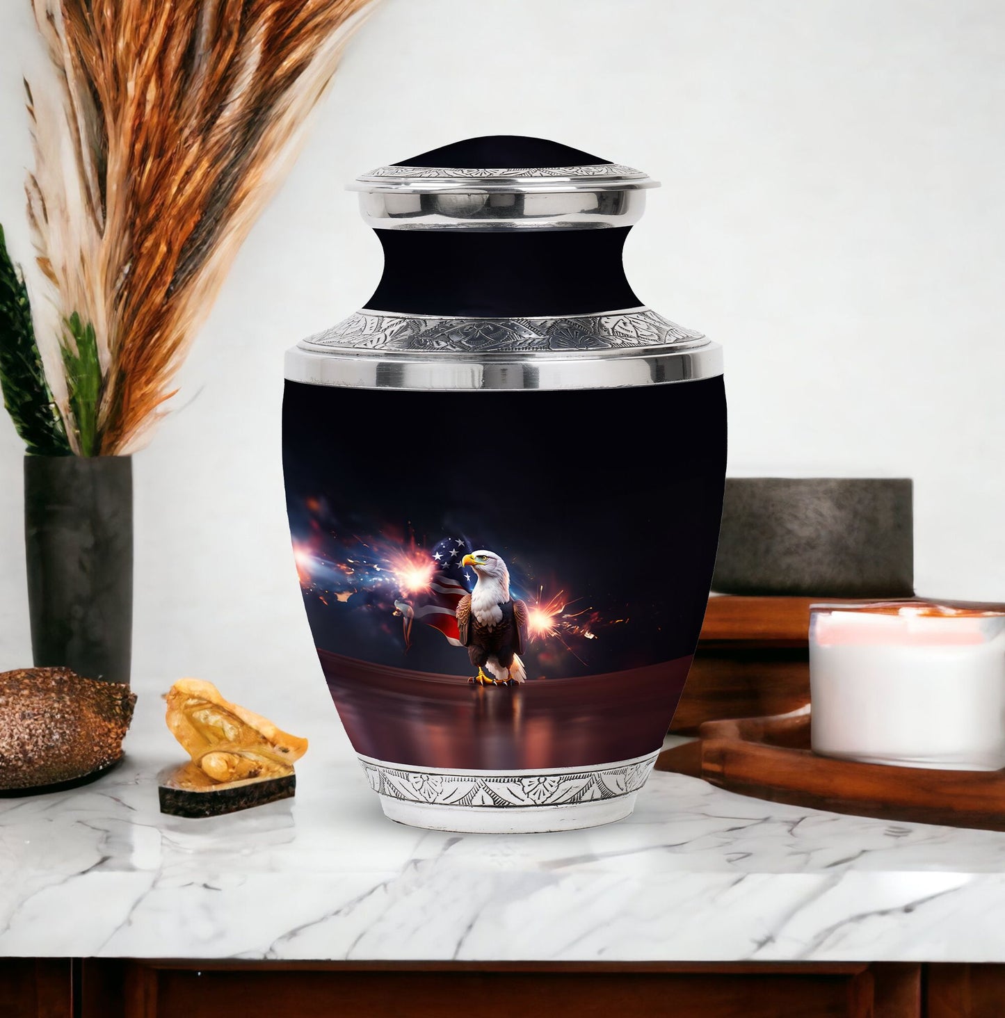 3 Inch Classic Eagle Urn for Ashes in Aluminum material.
