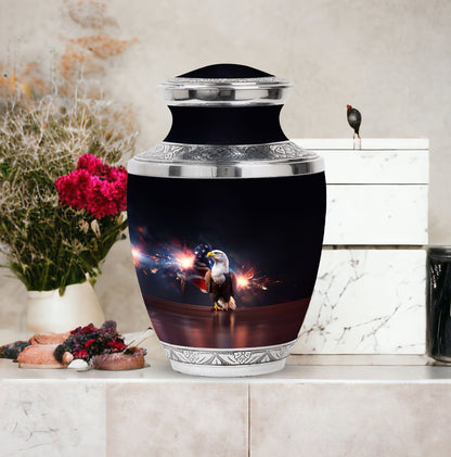 3 Inch Classic Eagle Urn for Ashes in Aluminum material.