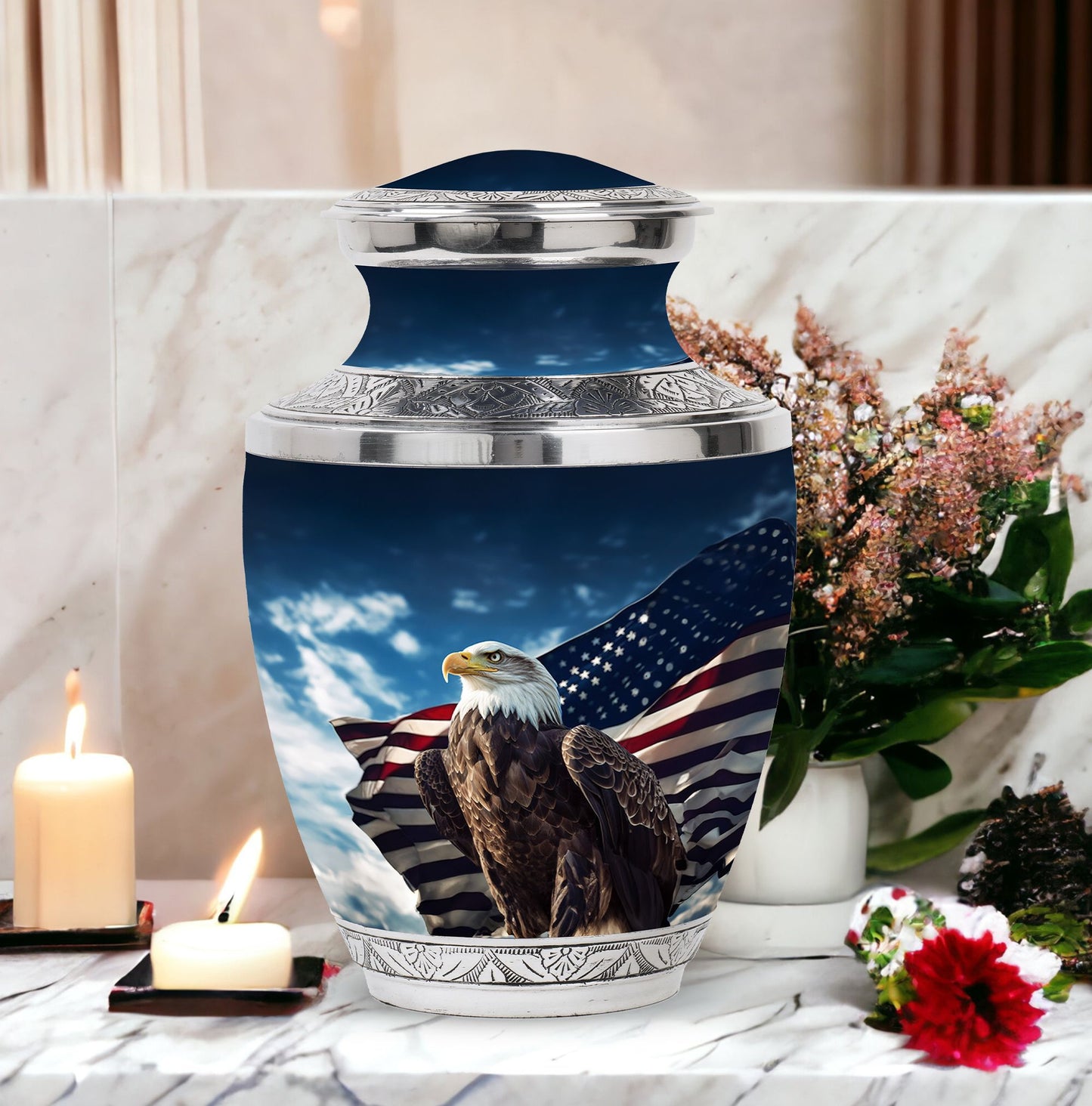 Classic large eagle urn crafted from aluminium for ashes