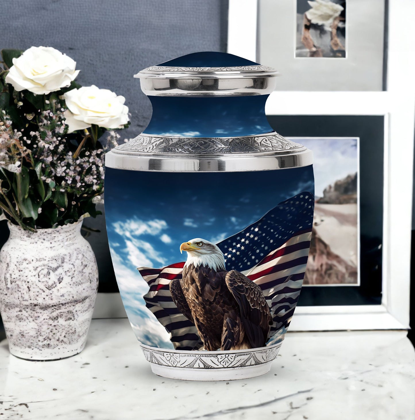 Classic large eagle urn crafted from aluminium for ashes