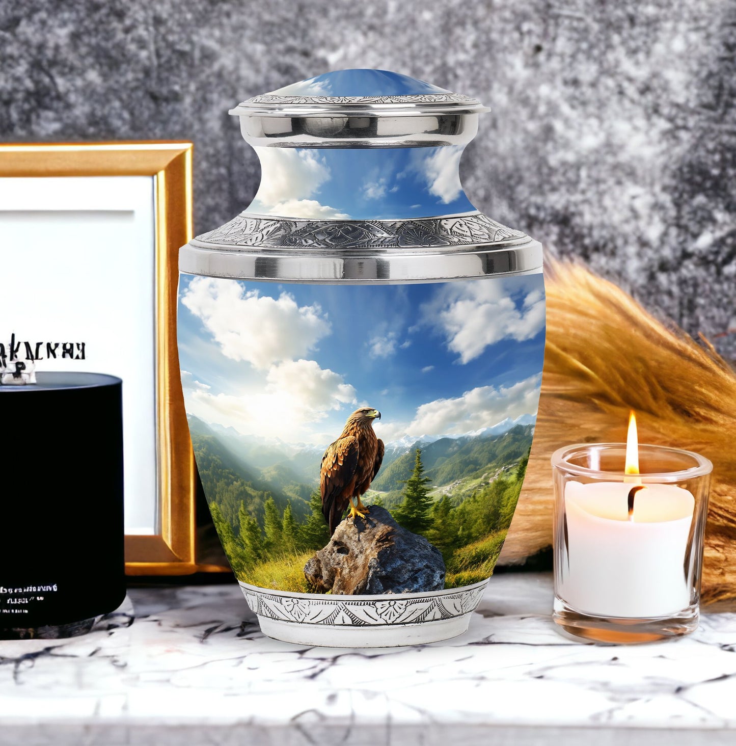 Classic Eagle Memorial Urn, Large Aluminium Cremation Urn.