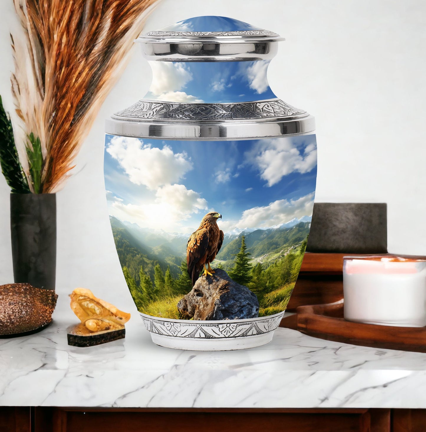 Classic Eagle Memorial Urn, Large Aluminium Cremation Urn.