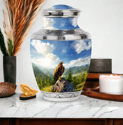 Classic Eagle Memorial Urn, Large Aluminium Cremation Urn.