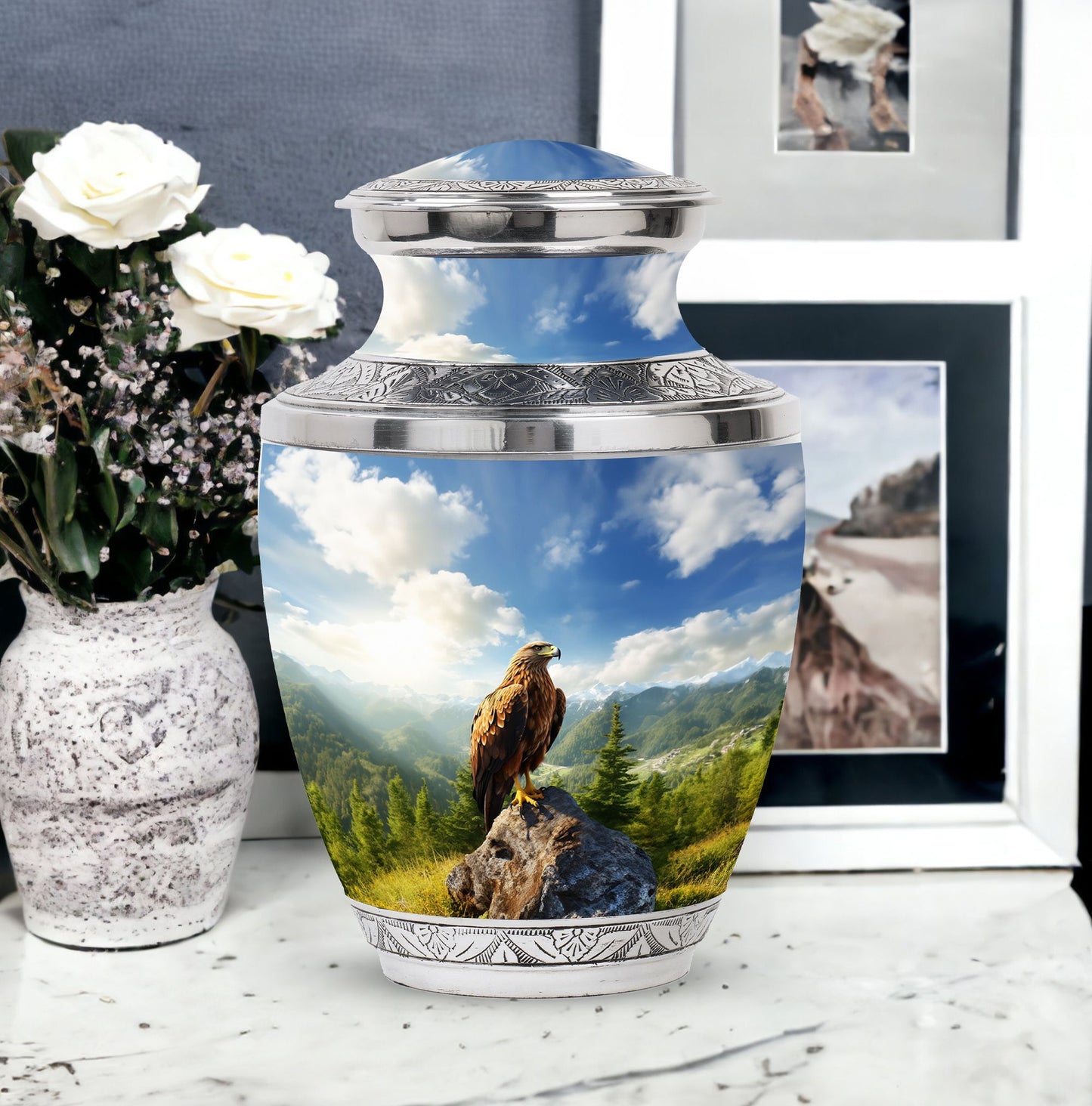 Classic Eagle Memorial Urn, Large Aluminium Cremation Urn.