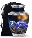 Blue Floral Memorial Urn for Adults - Black Floral Urns For Ashes Adult Male