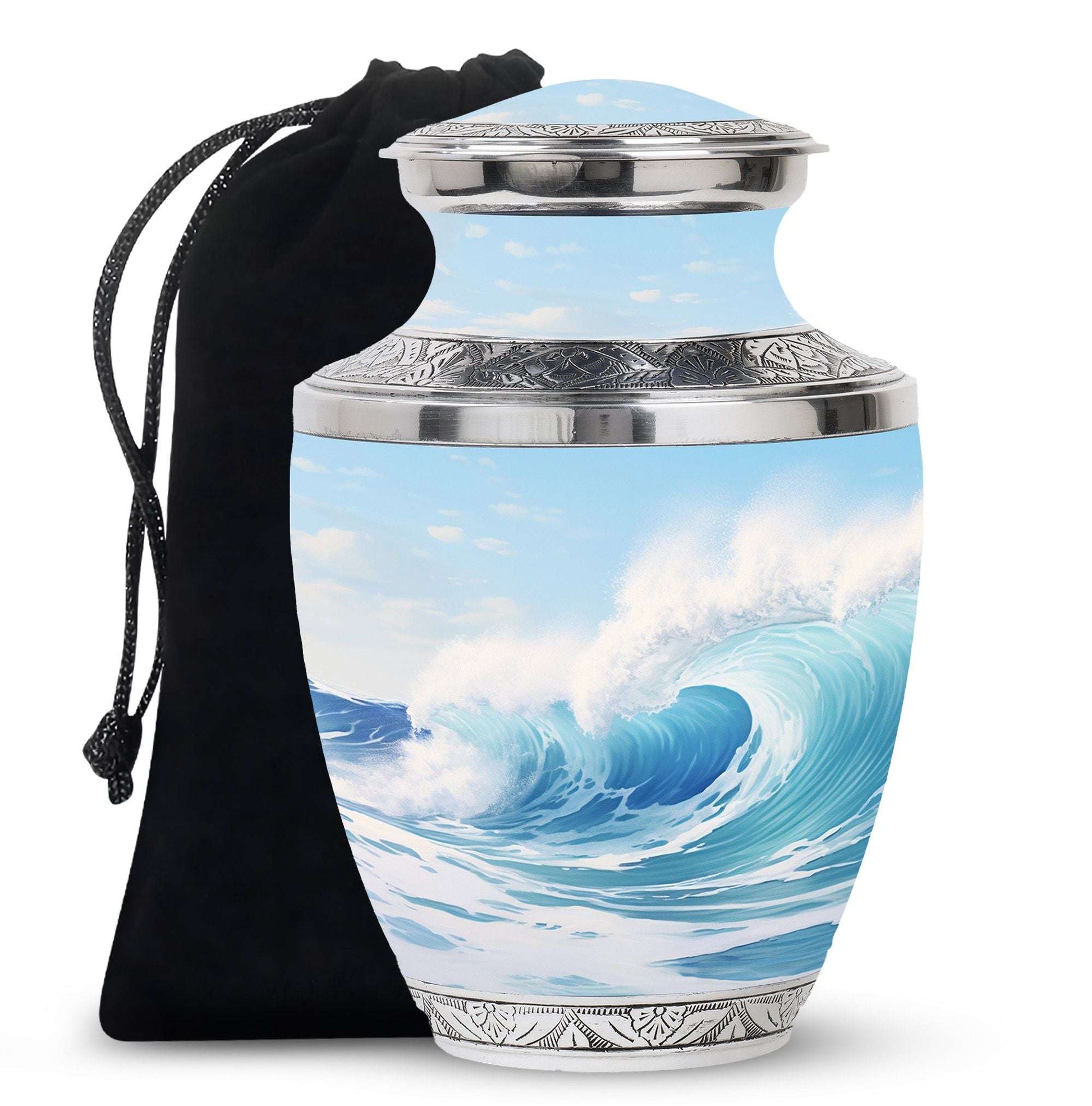 Ocean Waves Memorial Cremation Urn For Human Ashes– Sea Urn Keepsake For Funeral